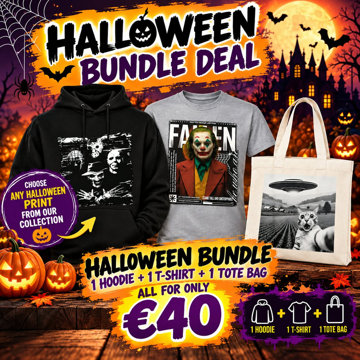Halloween Bundle Deal – Hoodie + Free T-shirt + Free Tote Bag